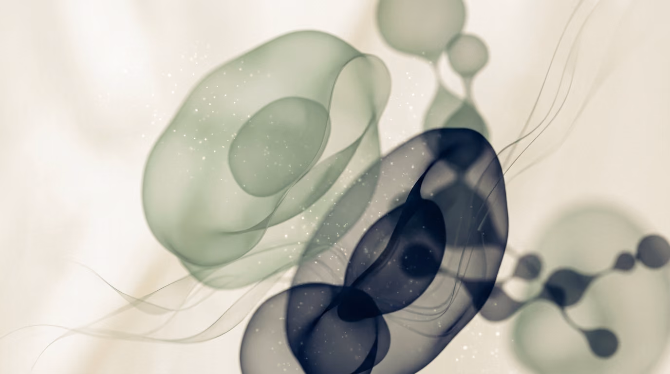 A minimal, science-inspired abstract in sage and ink tones.